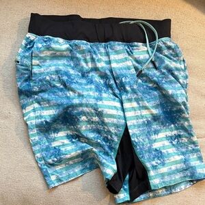 Lululemon Striped Blue and Black Swim Shorts